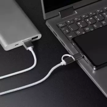 Кабель Windigo, 2 в 1, microUSB/Type-C - USB, 2 А, нейлон оплетка, 1 м, белый
