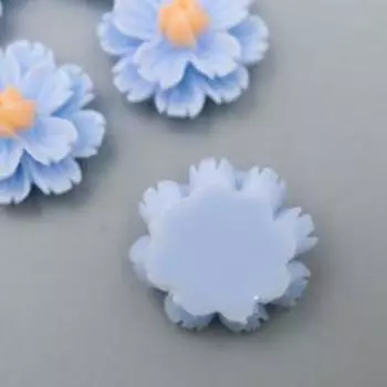 Кабошон "Цветочек", цвет голубой 13 мм