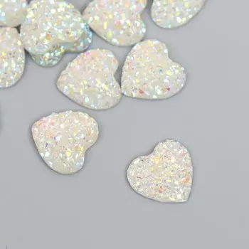 Кабошон "Сердце", цвет белый 12 мм