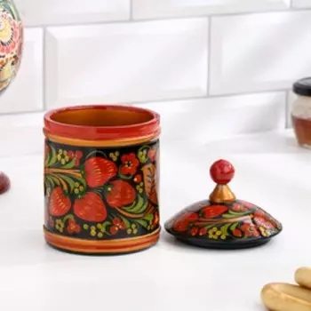 Банка для хранения сыпучих продуктов, кадочка, средняя, 914 см, дерево, хохлома, МИКС