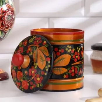 Банка для хранения сыпучих продуктов «Земляничка», кадочка средняя, 8.515 см, дерево, хохлома