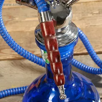Кальян 66 см, 2 трубки, колба синяя с цветами, шахта хром