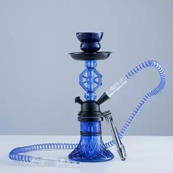 Кальян "Тайшет", маленький, шахта плоский орнамент, 27 см, d чаши-5 см, синий