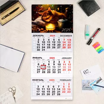 Календарь квартальный трио премиум "Кот" 2025 год, 30 х 69 см
