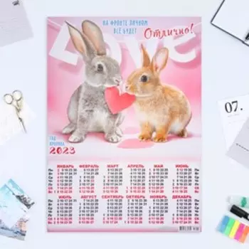 Календарь листовой "Символ Года 2023 - 4" 2023 год, бумага, А2