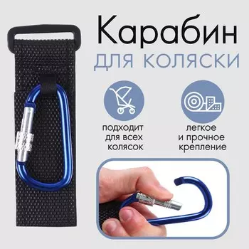 Карабин для сумок на коляску, на липучке, синий