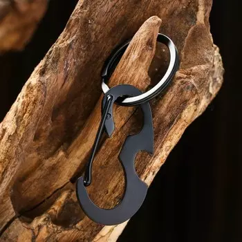 Карабин с кольцом для ключей и открывашкой, чёрный 5 см
