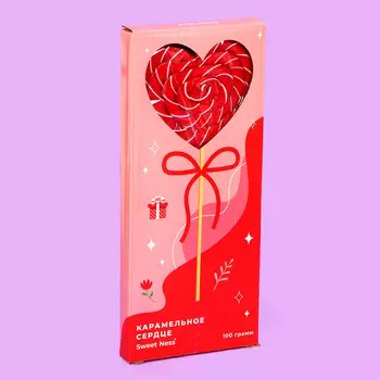 Карамель леденцовая фигурная Sweet Ness Большое сердце с бантом, клубника, 100 г