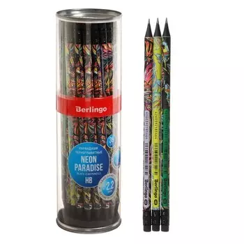 Карандаш ч/г Berlingo "Neon Paradise" HB, с ластиком, черное дерево, круглый, микс 328856