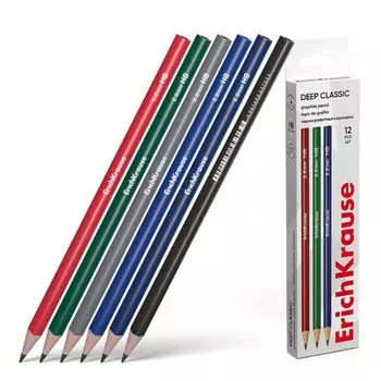 Карандаш чернографитных ErichKrause "Deep Classic triangular", НВ, грифель d=2,2 мм, дерево, трехгранный, в тубусе, микс