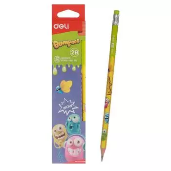 Карандаш чернографитный 2B, 12 штук, тополь, с ластиком, европодвес