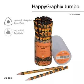 Карандаш чернографитный BrunoVisconti HappyGraphix JUMBO "Леопард", 4В, трёхгранный