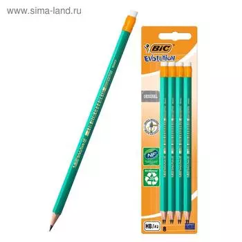 Карандаш чернографитный HB, BIC Evolution, c ластиком, зелёный корпус