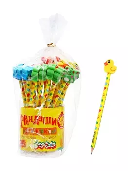 Карандаш чернографитный HB «Каляка-Маляка» с ластиком, шестигранный, в тубусе, МИКС