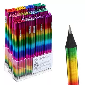 Карандаш чернографитный «Радуга» твёрдость НВ, голография, заточенный, со стразой