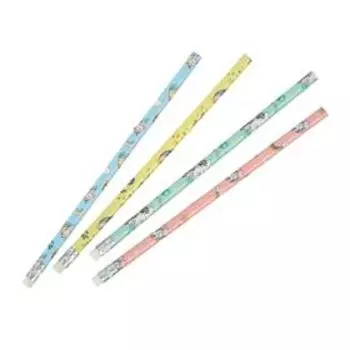 Карандаш чернографитный с ластиком «Единороги», твердость НВ, корпус круглый, МИКС (штрихкод на штуке)