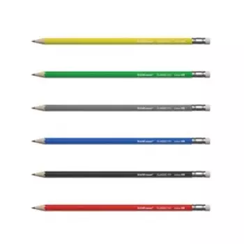 Карандаш чернографитный с ластиком ErichKrause "Classic 101", HB, грифель d=2.2 мм, пластик, шестигранный в коробке, микс