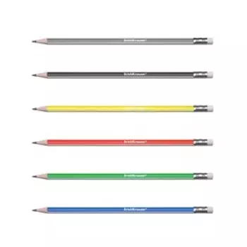 Карандаш чернографитный с ластиком ErichKrause "Classic triangle 101", HB, грифель d=2.2 мм, пластик, трёхгранный в коробке, микс