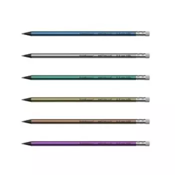 Карандаш чернографитный с ластиком ErichKrause "Metallic", HB, грифель d=2.2 мм, пластик, круглый в тубусе, металлик микс