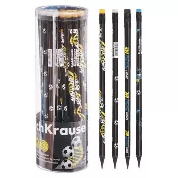Карандаш чернографитный с ластиком ErichKrause "Sport DNA", НВ, грифель d=2,2 мм, пластик, круглый в тубусе, микс