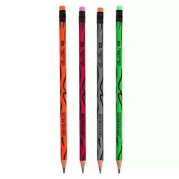 Карандаш чернографитный, твёрдость НВ, "Пламя" с ластиком, в тубе, корпус МИКС, штрихкод на штуке