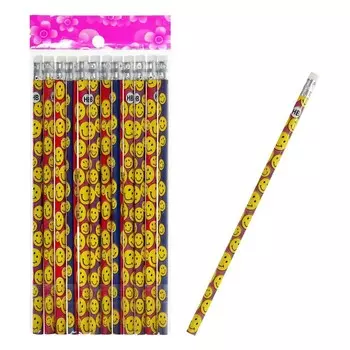 Карандаш чернографитный с ластиком «Смайлы», твёрдость НВ