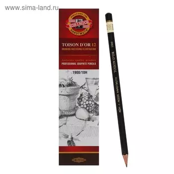 Карандаш профессиональный чернографитный 2.0 мм, Koh-I-Noor 1900 10Н, L=175 мм