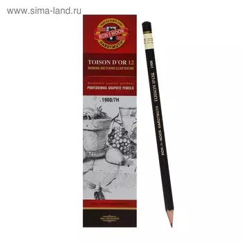 Карандаш профессиональный чернографитный 2.0 мм, Koh-I-Noor 1900 7Н, L=175 мм