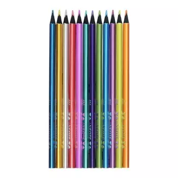 Карандаши 12 цветов, deVENTE Trio Mega Soft Metallic, трёхгранный корпус, 3M, 3 мм, металлик