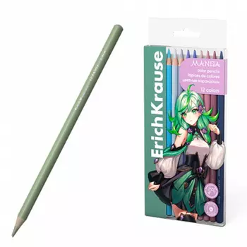 Карандаши 12 цветов ErichKrause "Manga", дерево, круглые, грифель 4 мм, европодвес