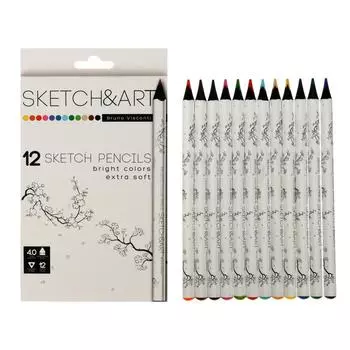 Карандаши 12 цветов SKETCH&amp;ART, утолщённые