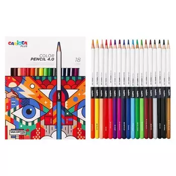 Карандаши 18 цветов, Carioca "Plus", дерево, шестигранные, грифель 4 мм, яркие цвета, премиум качество