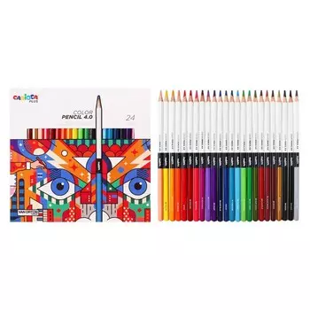 Карандаши 24 цвета, Carioca "Plus", дерево, шестигранные, грифель 4 мм, яркие цвета, премиум качество
