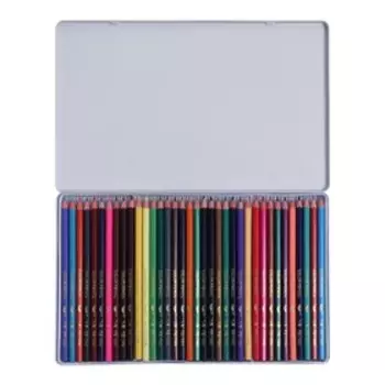 Карандаши 36 цветов в металлическом пенале, заточенные