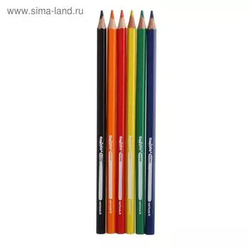 Карандаши 6 цветов Carioca, деревянные, шестигранные, яркий ударопрочный грифель 3,0 мм, картонная упаковка