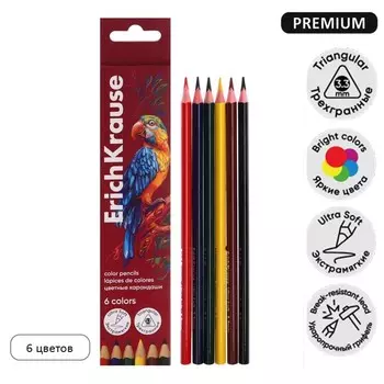 Карандаши 6 цветов ErichKrause Safari, дерево, трехгранные, с европодвесом