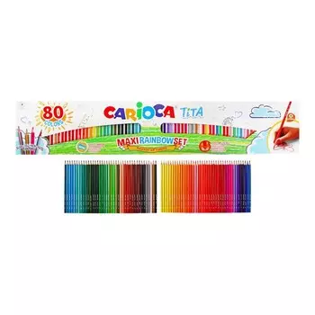 Карандаши 80 цветов, Carioca "Tita", дерево, шестигранные, грифель 3 мм, яркие, устойчивый к падениям