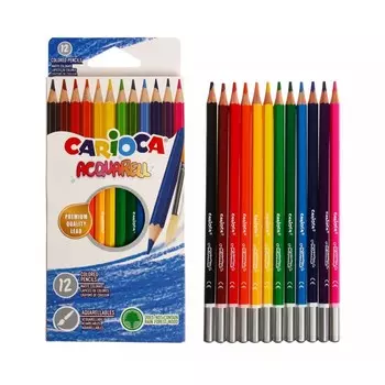 Карандаши акварельные 12 цветов, Carioca "Acquarell", дерево, шестигранные, мягкий грифель 3,3 мм, картонная упаковка