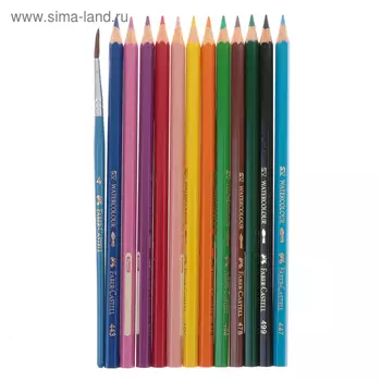 Карандаши акварельные 12 цветов Faber-Castell 1144, шестигранный корпус, с кисточкой