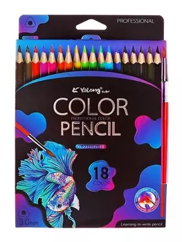 Карандаши акварельные 18 цветов «Рыбка», в картонной коробке, треугольные, дерево, с кистью