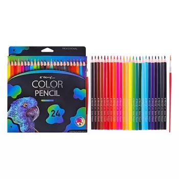 Карандаши акварельные 24 цвета, в картонной коробке, треугольные, с кистью «Животные», МИКС