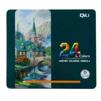 Карандаши акварельные, 24 цвета, в металлической коробке