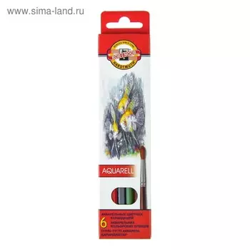 Карандаши акварельные 6 цветов 3.0 мм, Koh-I-Noor "Рыбки" 3715, картонная упаковка, L=175 мм