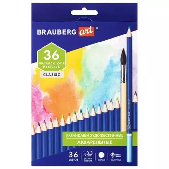 Карандаши акварельные BRAUBERG ART CLASSIC 36 цветов, грифель 3,3 мм