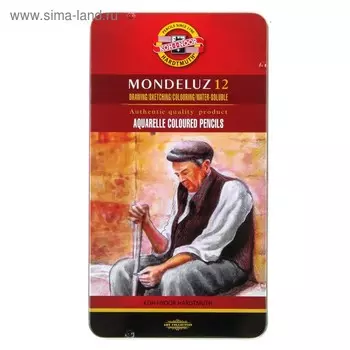 Карандаши акварельные набор 12 цветов, Koh-I-Noor Mondeluz 3722, в металлическом пенале
