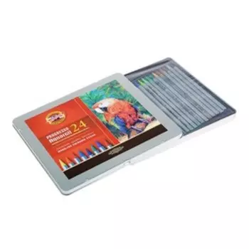 Карандаши акварельные набор 24 цвета, цельнографитовые Koh-I-Noor Progresso Aquarell, в металлическом пенале