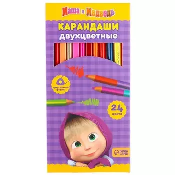 Цветные карандаши, 24 цвета, трехгранные, Маша и Медведь
