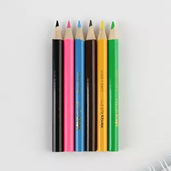 Цветные карандаши мини, заточенные, круглые 6 цветов, деревянные