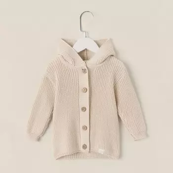 Кардиган вязаный с капюшоном SL Home, рост 86-92 см, молочный