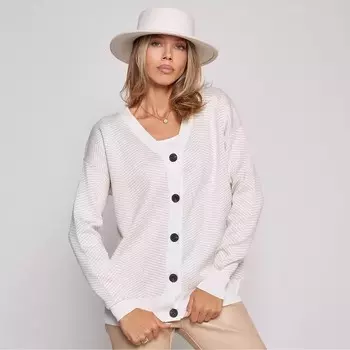 Кардиган на пуговицах женский, светло-бежевый, размер ONE SIZE (44-48)